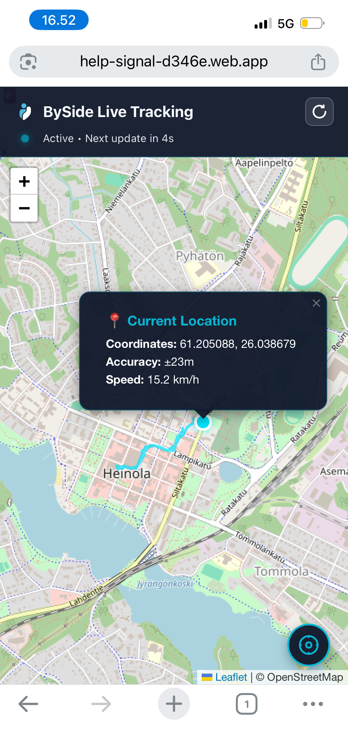 BySide live tracking on mobile